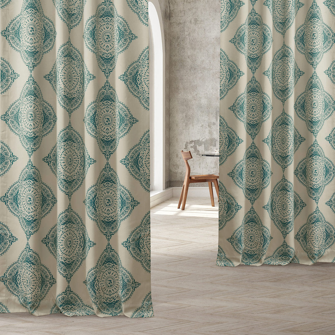 Klyszejko Majestic Medallion Printed Room Darkening Curtains for Living Room, Bedroom Single Panel Bungalow Rose Curtain Color: Teal Size per Panel: 50"W x 96"L