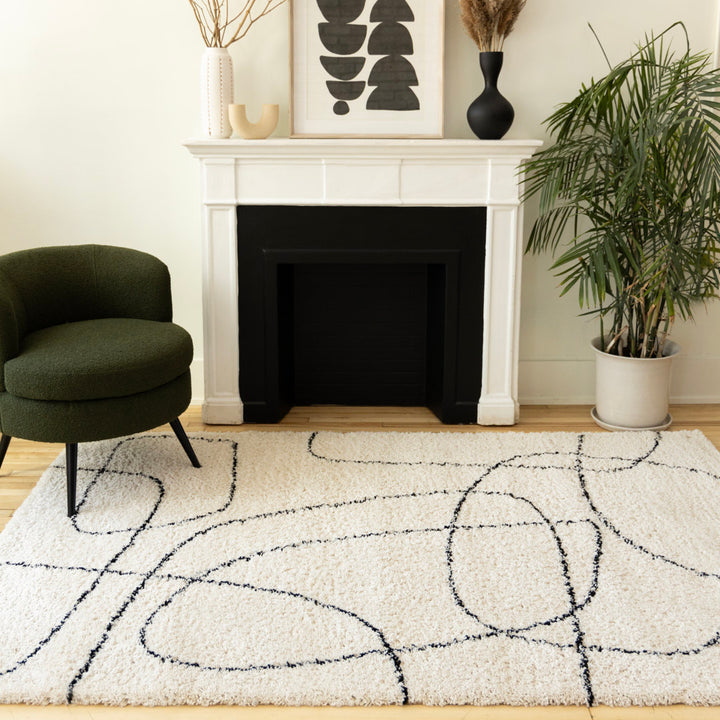 Rectangle Audeliz Abstract Machine Made Power Loom Polypropylene Area Rug in Cream Wade Logan® Rug Size: Rectangle  6'7" x 9'6"