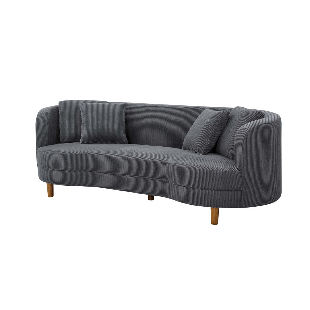 Lutanda 90" Round Arm Curved Sofa Ebern Designs Fabric: Dark Gray Corduroy