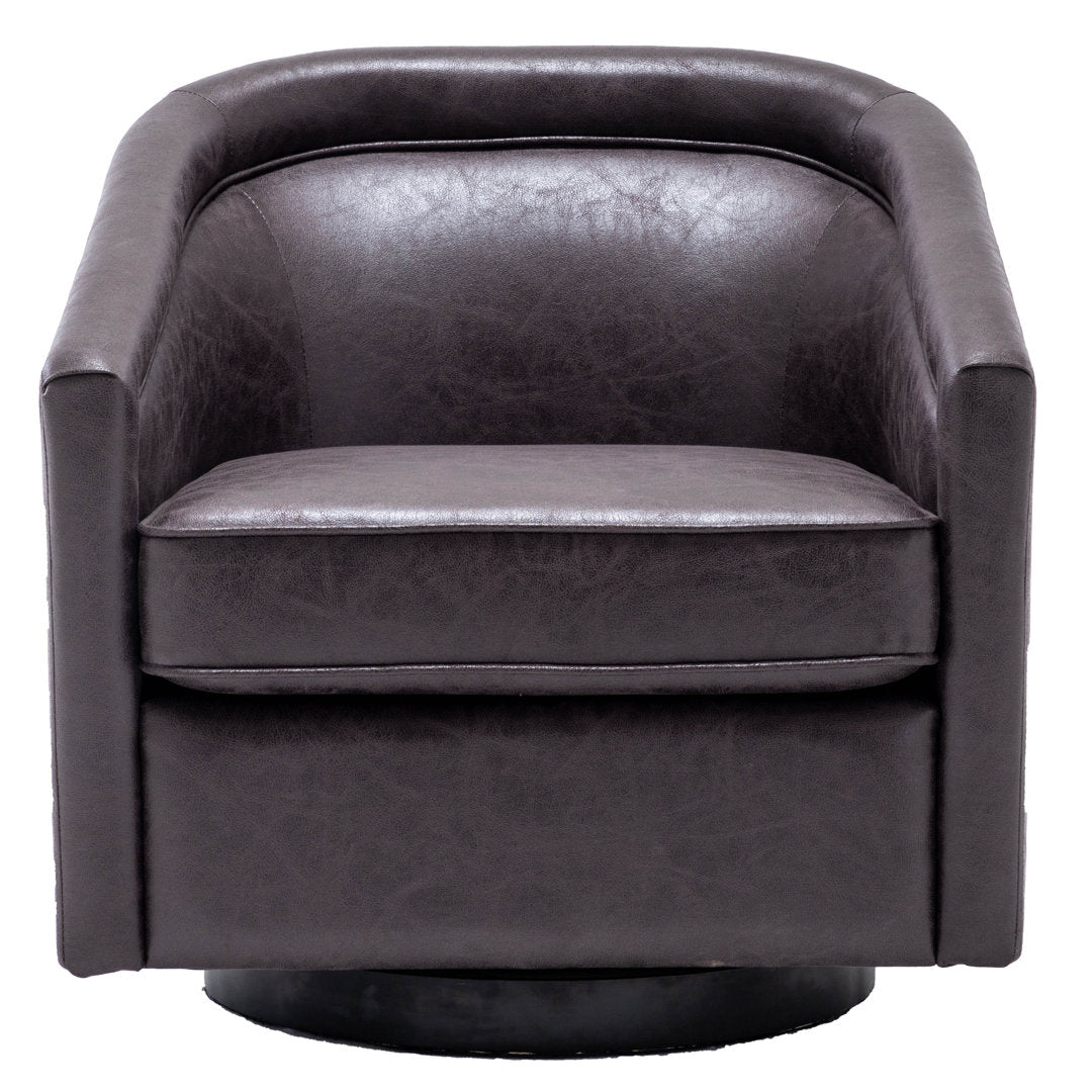 Kiersten 28.7" Wide Vegan Leather Swivel Barrel Chair Sand & Stable™ Leather Type: Pebble Charcoal Faux Leather