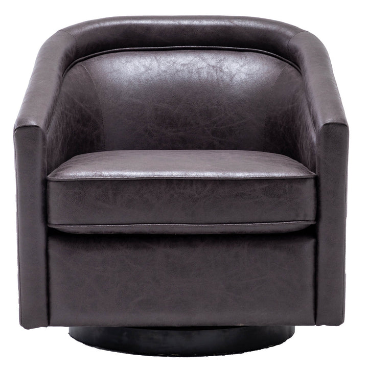 Kiersten 28.7" Wide Vegan Leather Swivel Barrel Chair Sand & Stable™ Leather Type: Pebble Charcoal Faux Leather