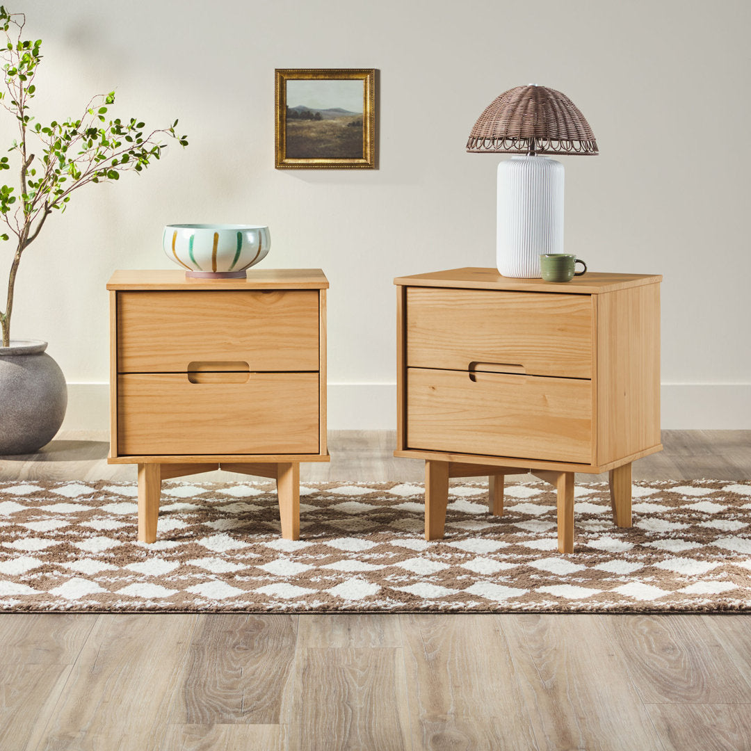 Aizlyn Mid-Century Modern Solid Wood Groove-Handle Nightstands (Set of 2) Wade Logan® Color: Natural Pine