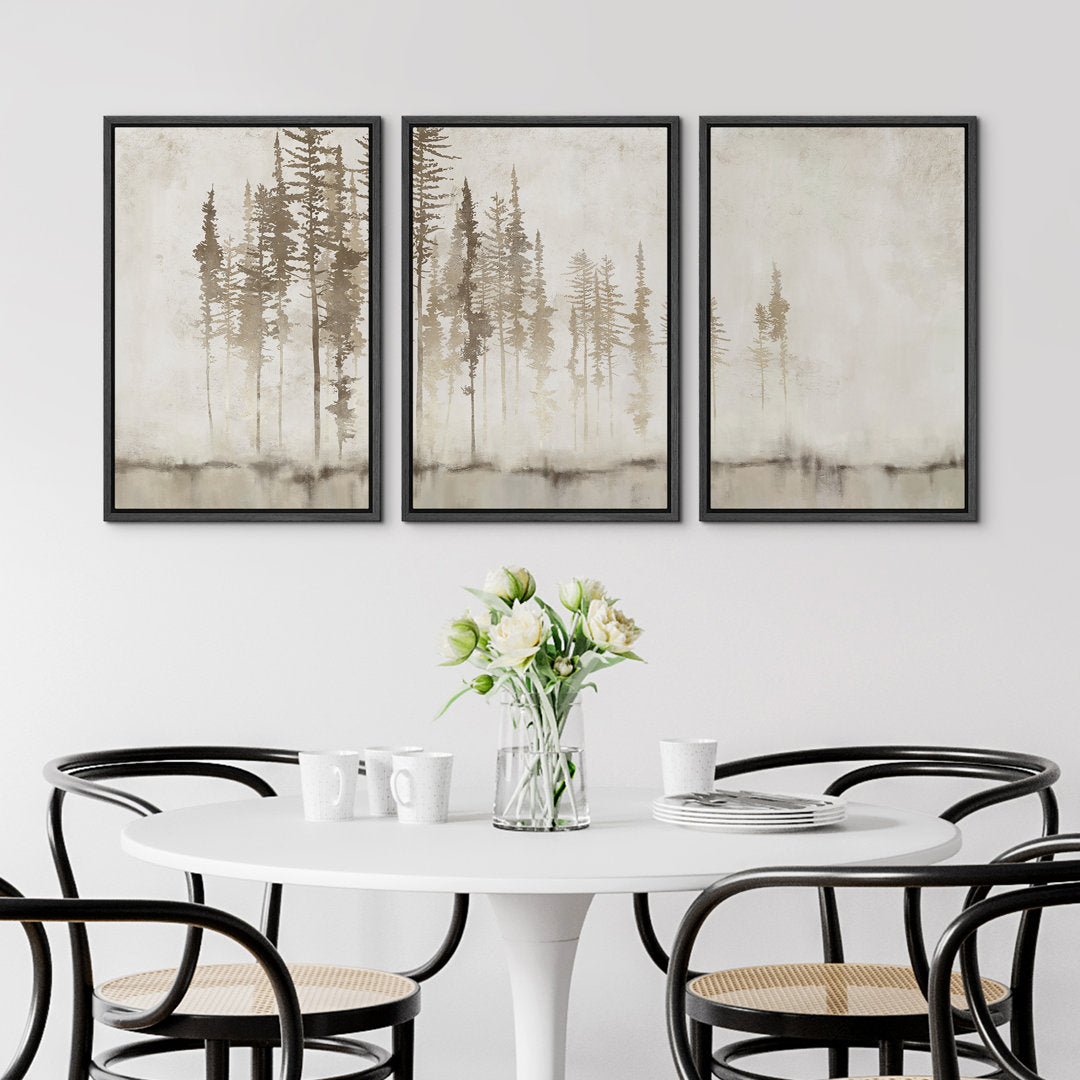 Pastel Abstract Tree Subtle Neutral Modern Rustic Home Decor - Framed Canvas Print Wall Art Work SIGNLEADER Size: 24" H x 48" W Format: Black Framed
