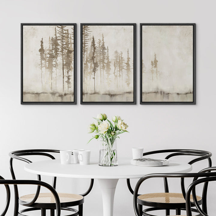 Pastel Abstract Tree Subtle Neutral Modern Rustic Home Decor - Framed Canvas Print Wall Art Work SIGNLEADER Size: 24" H x 48" W Format: Black Framed