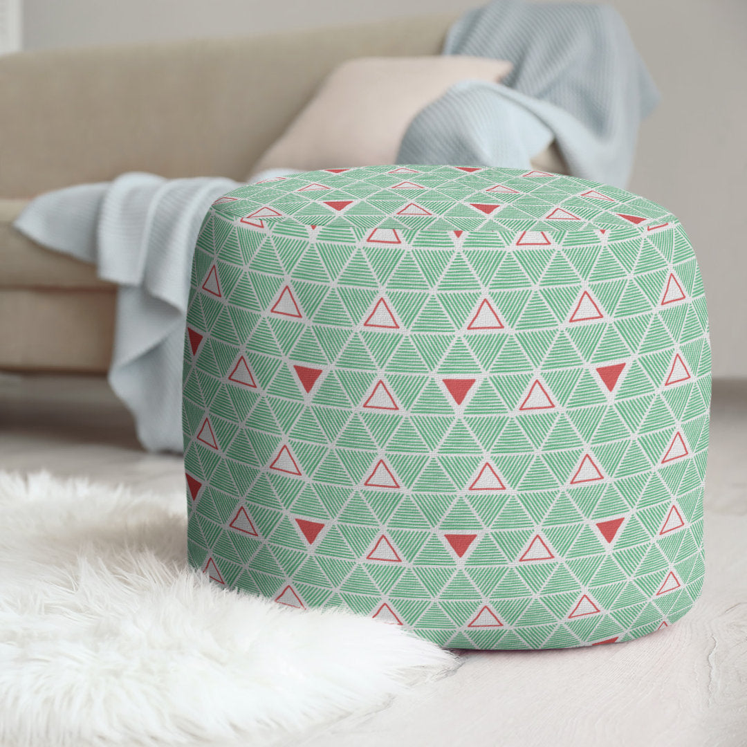 Full Color Hand Drawn Triangles Pouf East Urban Home Upholstery Color: Green/Red