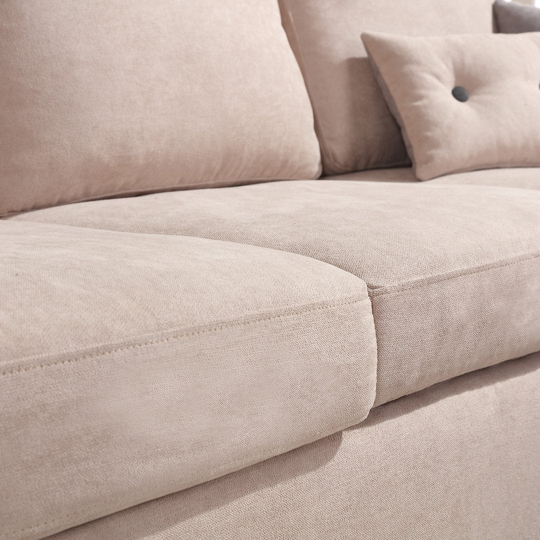 Campbelltown 78.5" Wide Reversible Sofa & Chaise with Ottoman Andover Mills™ Fabric: Beige Polyester Blend