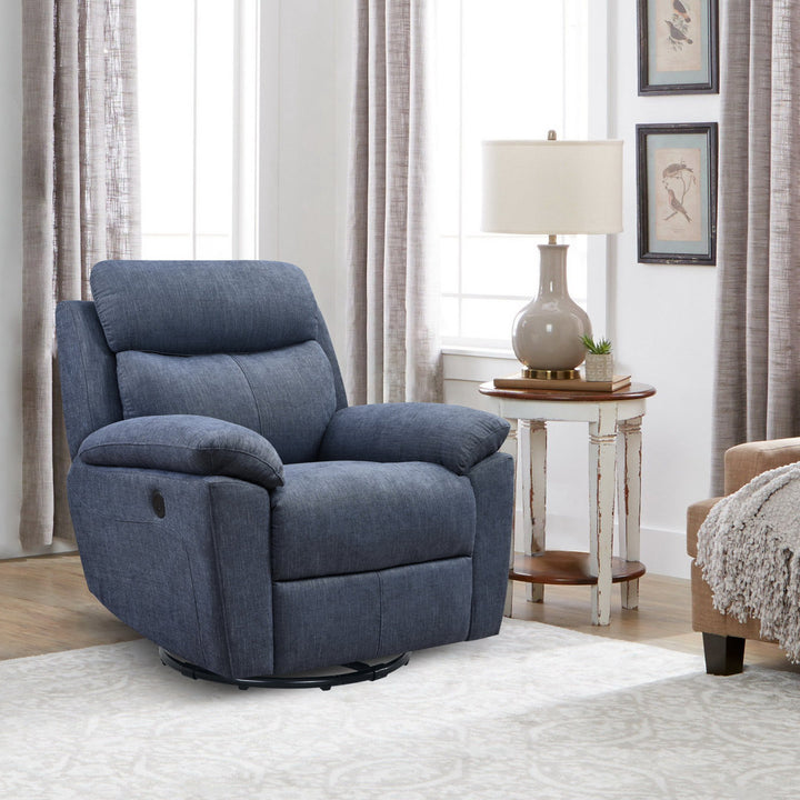 Kappa 35.43" Wide Power Swivel Standard Recliner Red Barrel Studio® Body Fabric: Blue Polyester Blend