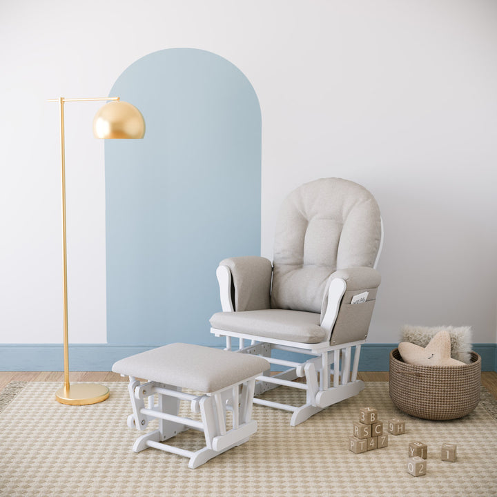 Hoop Glider with Ottoman Storkcraft Upholstery Color: Taupe Swirl, Frame Color: White