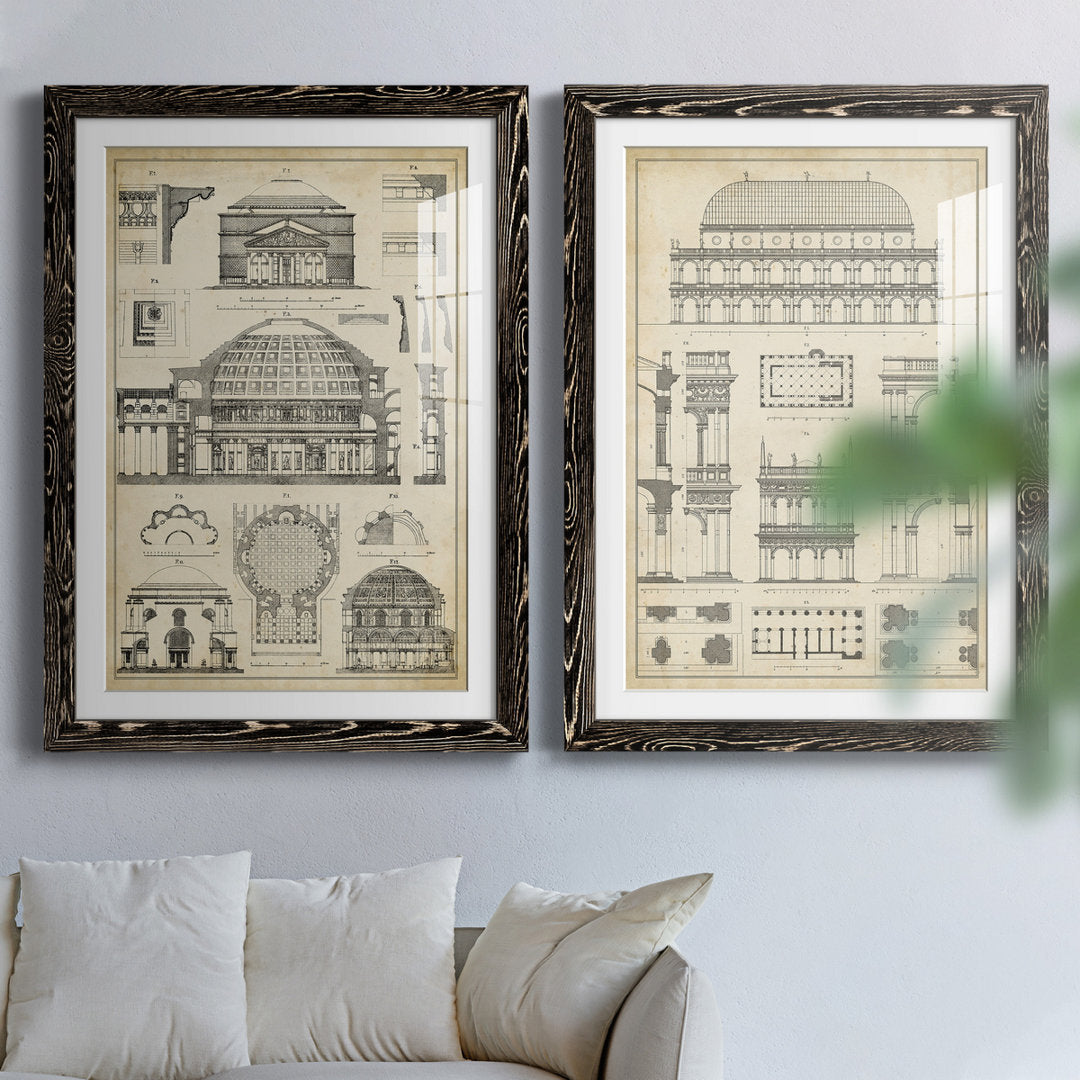 Vintage Architects Plan III - 2 Piece Picture Frame Graphic Art Print Set on Paper Williston Forge Size: 37.5" H x 55" W x 1.5" D Format: Black Framed Paper