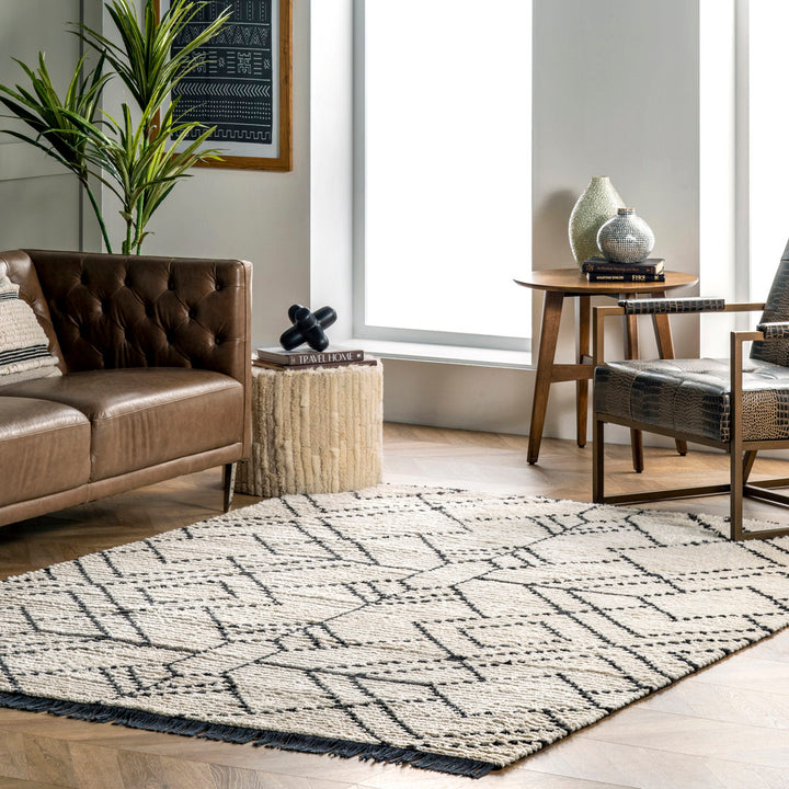 Nola Geometric Textured Shag Power Loom Performance Beige Rug Steelside™ Rug Size: Rectangle 5'3" x 7'4"