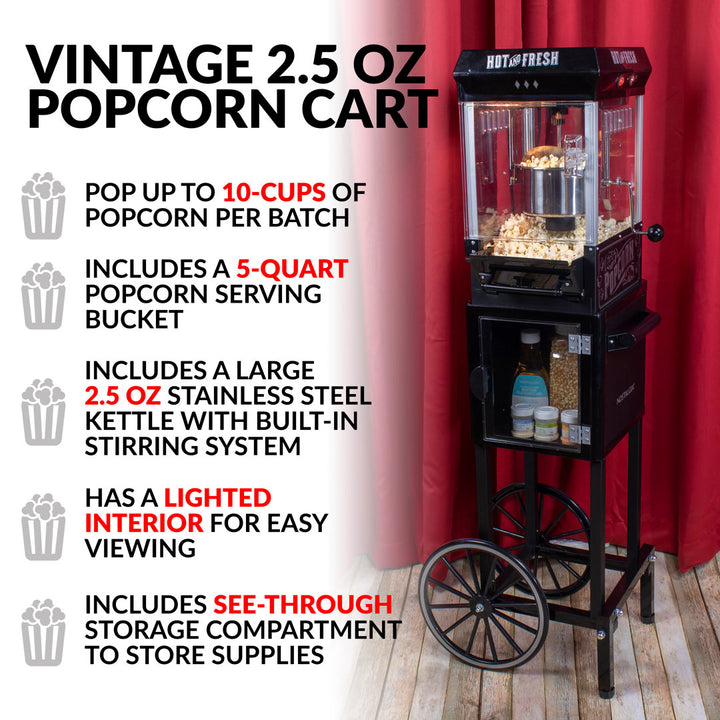 Nostalgia Vintage 2.5-Ounce Kettle Popcorn Cart, 10 Cups, With Kernel Cup & Oil Measuring Spoon Nostalgia