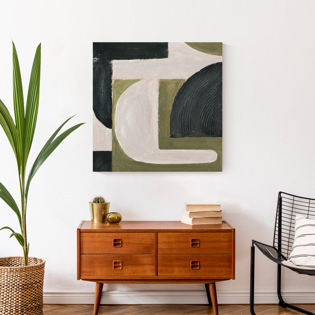Abstract with Green - Painting on Canvas Ivy Bronx Size: 24" H x 24" W x 1.25" D Format: Wrapped Canvas