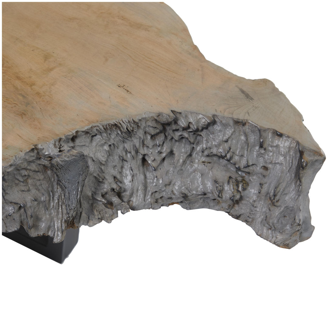 Loudon Teak Wood Handmade Live Edge Wood Slab Living Room Coffee Table with Black T Stand Base Loon Peak®