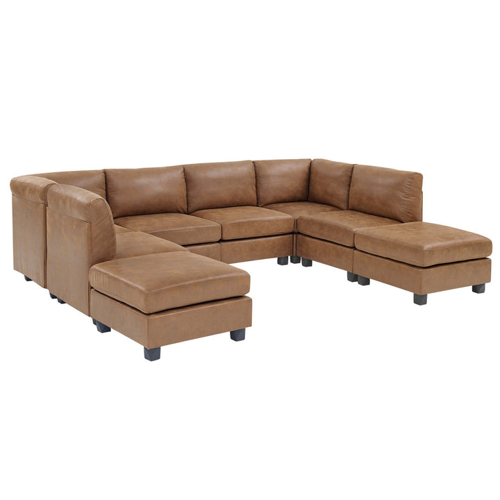 Barnwell 120" Wide Faux Leather Modular Corner Sectional with Ottoman Three Posts™ Body Fabric: Ginger