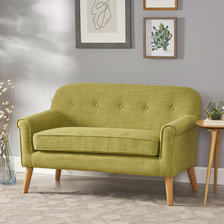 Deby 49.75" Flared Arm Loveseat George Oliver Upholstery Color: Muted Green Polyester