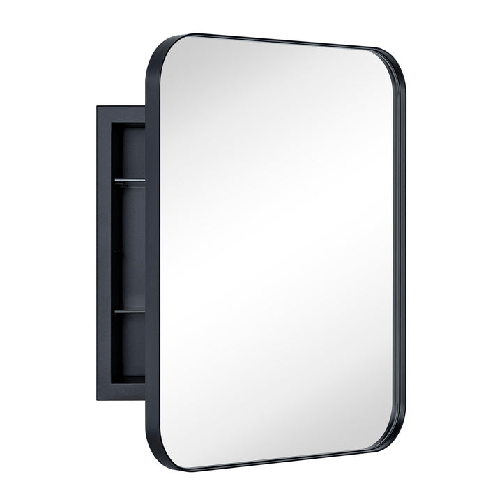Haslem Recessed Framed Medicine Cabinet with Mirror and Adjustable Shelves Latitude Run® Size: 18" H x 14" W x 4.96" D Finish: Black