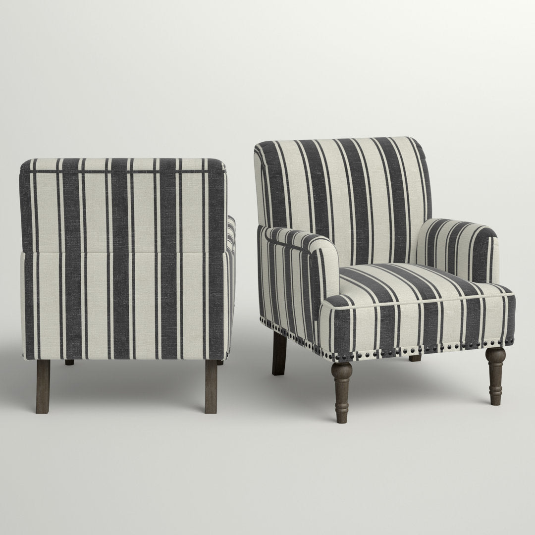 Arching Armchair With Solid Wood Turned Legs and Nailhead Trim (Set of 2) Sand & Stable™ Upholstery Color: Black