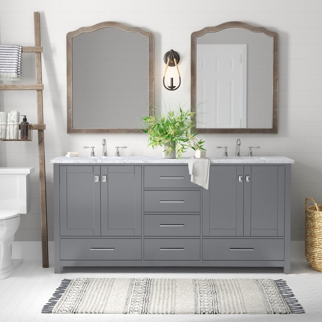 Bagdai 72" Wide Bathroom Vanity Set Wade Logan® Top Finish: Calacatta Quartz, Base Finish: Gray