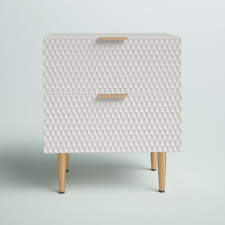 Adore Decor Jolie Modern Living Room Side Table, 2 Drawer Storage with Gold Metal Accents, White Adore Decor
