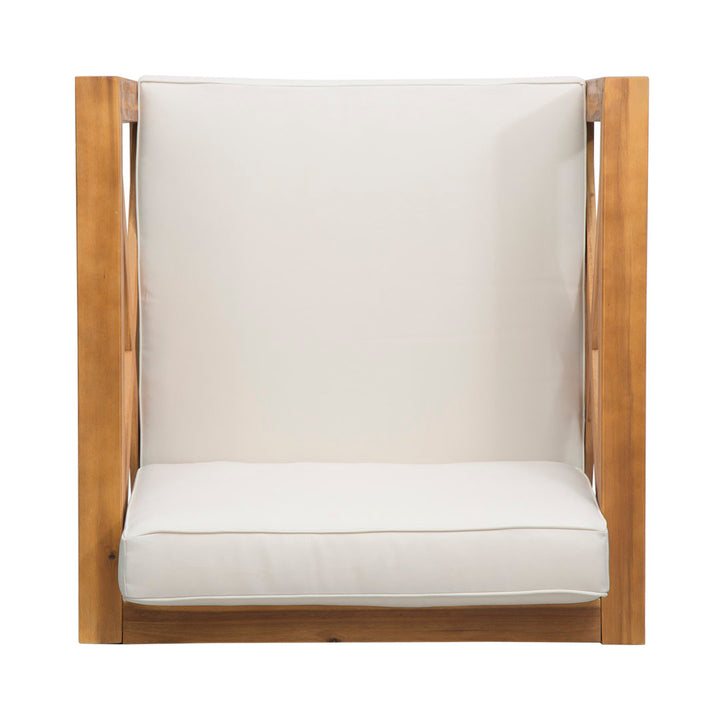 Teak Patio Chair with Cushions Highland Dunes Frame Color / Cushion Color: Teak Frame / Beige Cushion