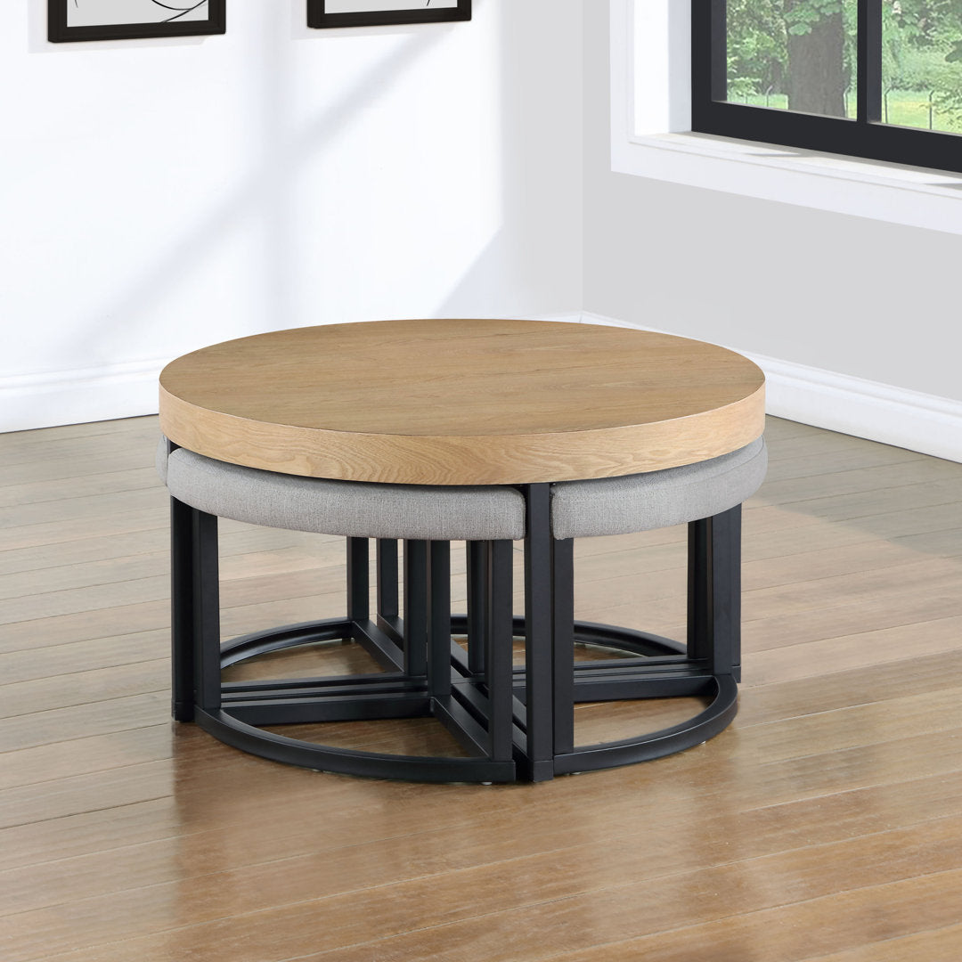 Appio 36" Round Coffee Table with 4 Stools Wade Logan® Table Top Color: Brown