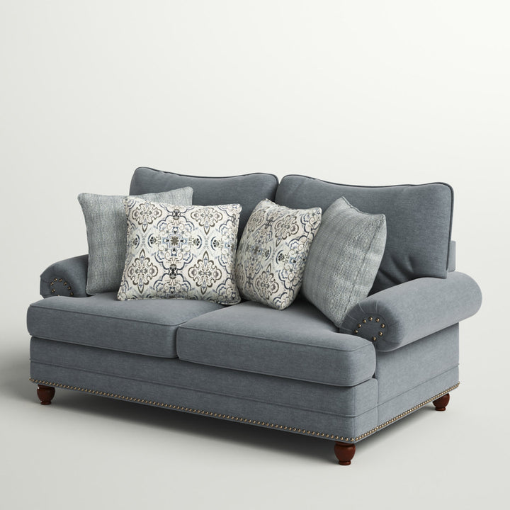 Freda 78" Loveseat with Reversible Cushions Three Posts™ Fabric: Gray Polyester