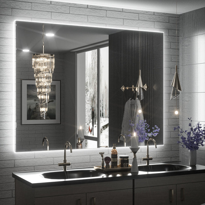 Adorna LED Backlit Frameless Lighted Bathroom Vanity Mirror Wall Mirror Dimmable Anti Fog Orren Ellis Size: 32" x 40"