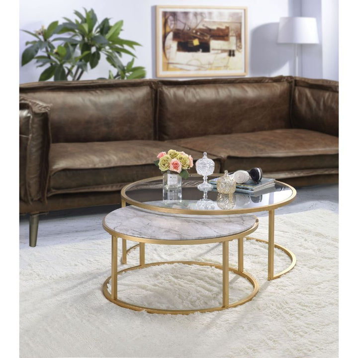 Anyan Round Top Coffee Table Set in Gold Mercer41