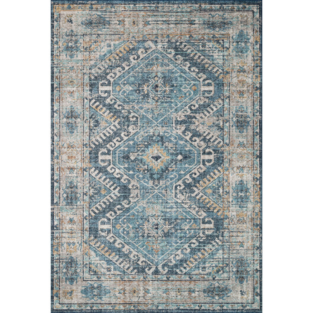 Gelo Oriental Denim/Gray Area Rug Bungalow Rose Rug Size: Oval 7' x 9'