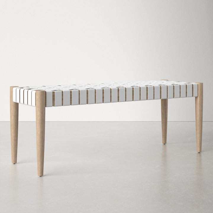 Orin 47" Woven Leather Bench AllModern Color: Light Oak Frame/Off-White Leather