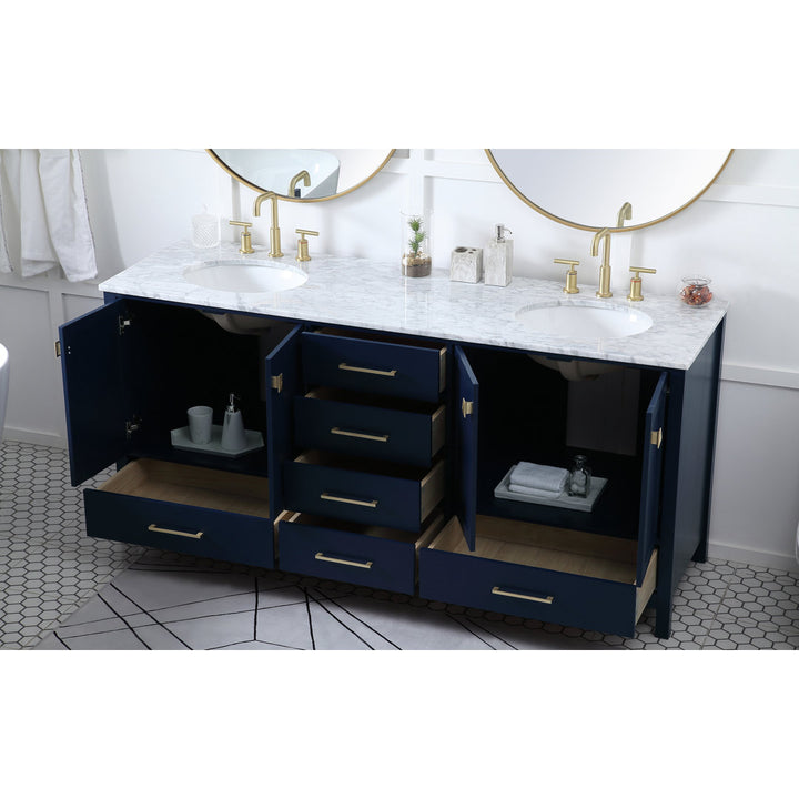 Bagdai 72" Wide Bathroom Vanity Set Wade Logan® Base Finish: Blue, Top Finish: Calacatta Quartz