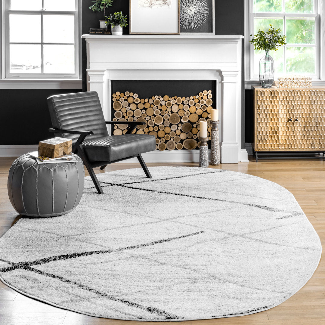 Amii Abstract Stripe Contemporary Ivory/Gray/Charcoal Area Rug Wrought Studio™ Rug Size: Oval 6'7" x 9'