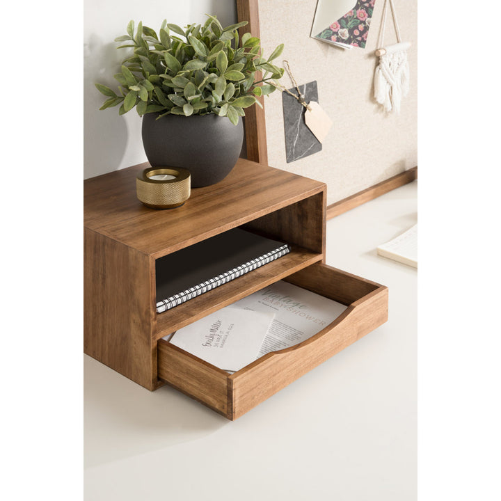 Adeana Poplar Solid Wood Floating Shelf with Drawer Wade Logan® Color/Finish: Rustic Brown