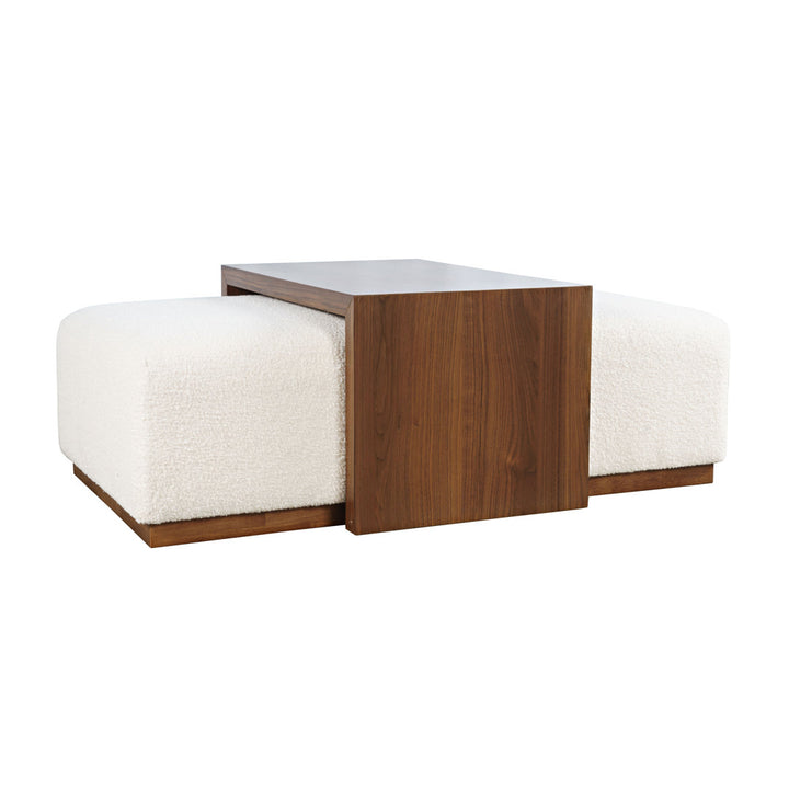 Babs 48" Luxury Ivory Boucle Upholstered Sliding Ottoman with Wheels and Table Top Latitude Run®