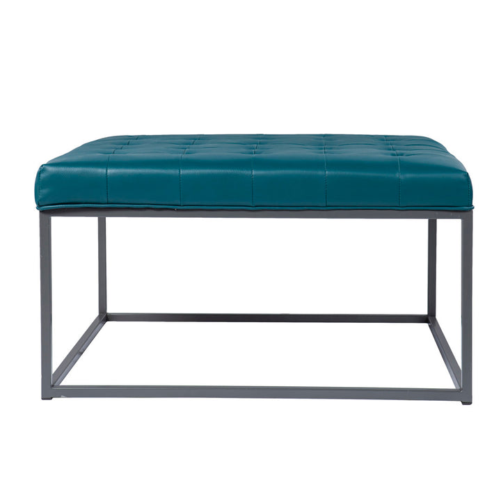 Bhorelal 34.75" Wide Faux Leather Tufted Square Cocktail Ottoman Wade Logan® Fabric: Blue