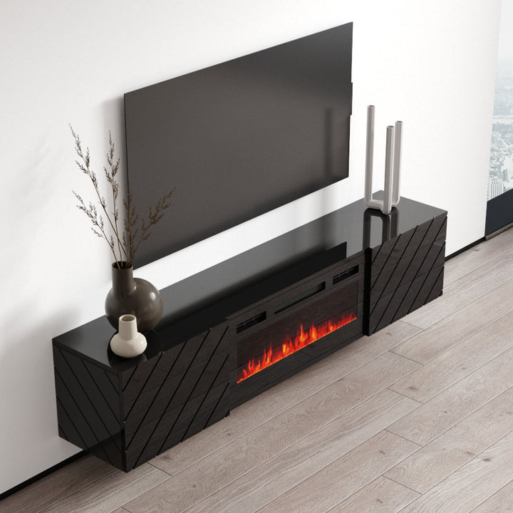 Gofried Floating TV Stand for TVs up to 78" with Electric Fireplace Included Ivy Bronx Color: Black