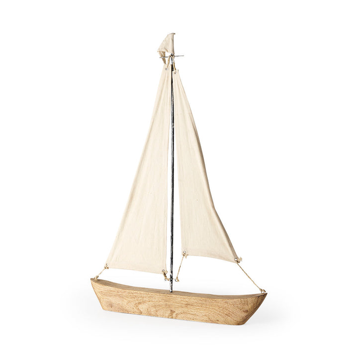 Armentrout 21" Brown And Natural Wood Metal And Fabric Sailboat Tabletop Sculpture Beachcrest Home™ Size: 32" H x 2.5" W x 22" D