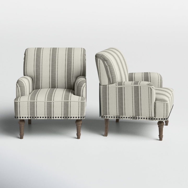 Arching Armchair With Solid Wood Turned Legs and Nailhead Trim (Set of 2) Sand & Stable™ Upholstery Color: Gray