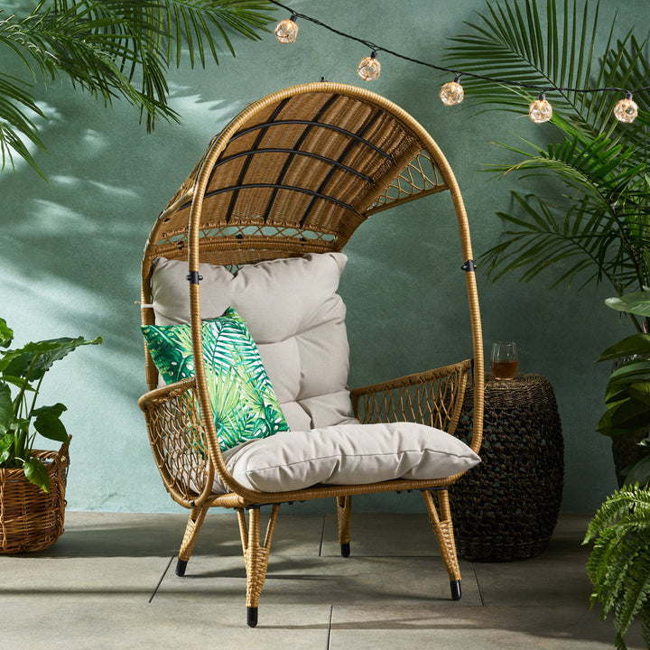 Outdoor Standing Basket Patio Chair with Cushions Bayou Breeze Frame Color: Light Brown, Cushion Color: Beige
