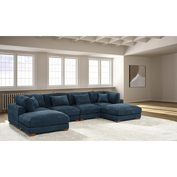 Andreco 144" Wide Reversible Modular Corner Sectional with Ottoman Wade Logan® Body Fabric: Dark Blue Corduroy