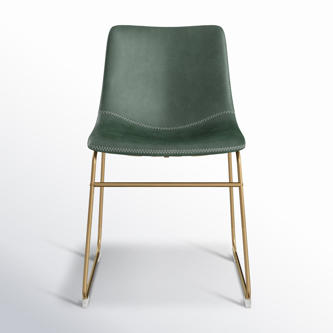 Nia Vegan Leather Side Chair (Set of 2) AllModern Frame Color: Gold, Upholstery Color: Green