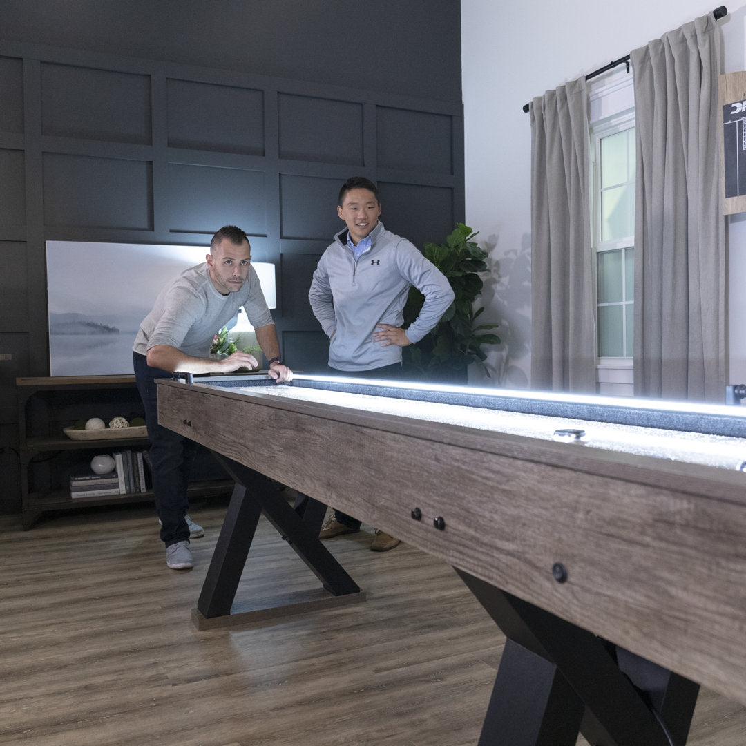 American Legend Kirkwood 9' LED Shuffleboard Table with Bonus Bowling Game American Legend