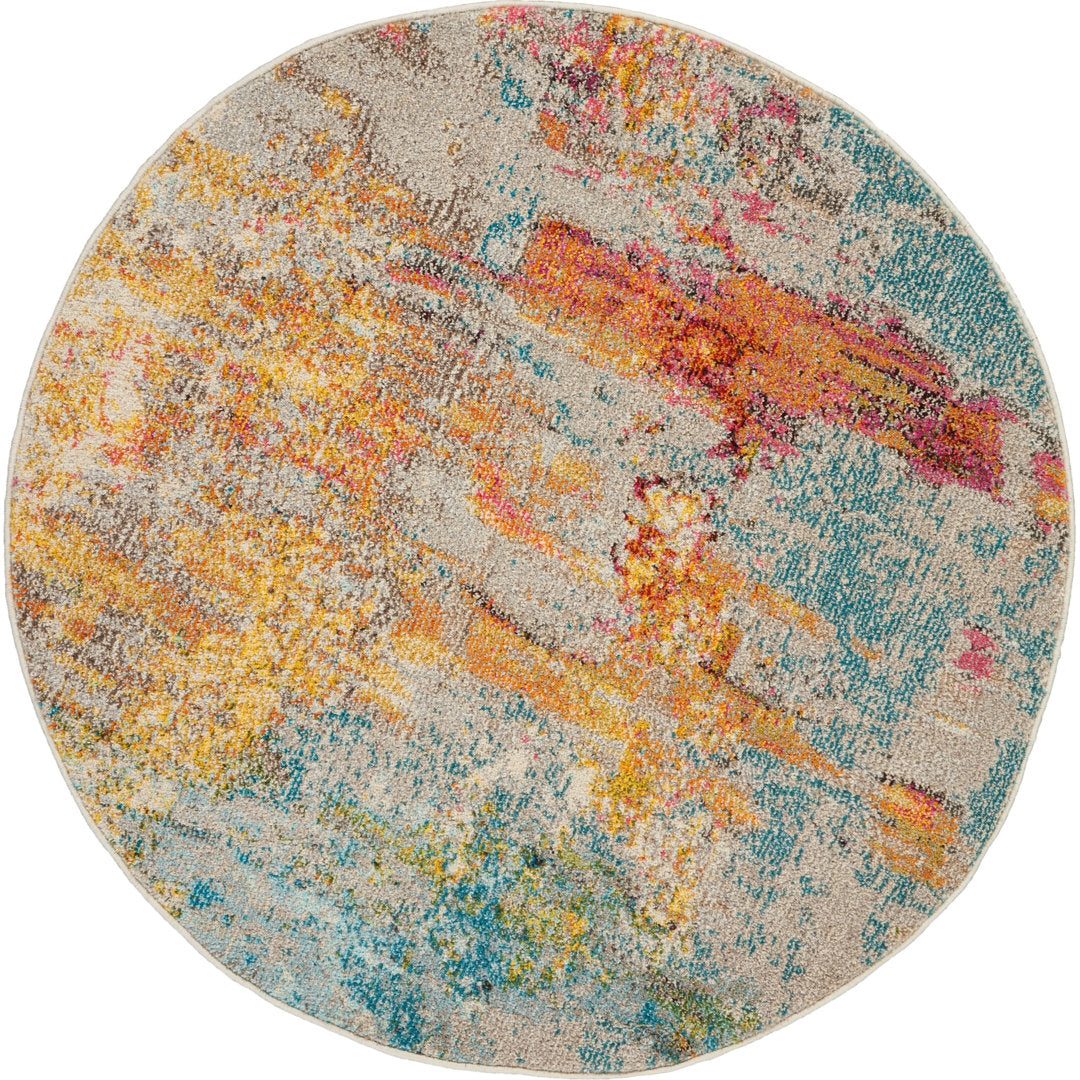 Adrihana Abstract Blue/Yellow Area Rug Williston Forge Rug Size: Round 7'10"