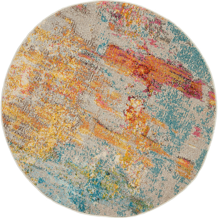 Adrihana Abstract Blue/Yellow Area Rug Williston Forge Rug Size: Round 7'10"