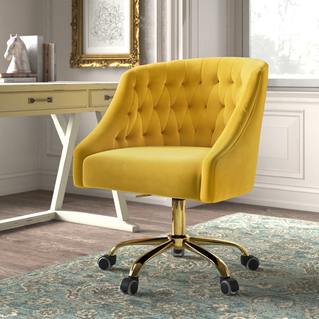 Louise 35.5'' H Velvet Hand-Curated Task Chair with Button Tufted Kelly Clarkson Home Upholstery Color: Yellow Velvet
