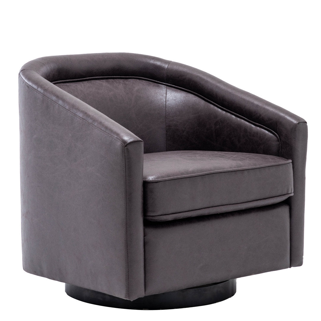 Kiersten 28.7" Wide Vegan Leather Swivel Barrel Chair Sand & Stable™ Leather Type: Pebble Charcoal Faux Leather