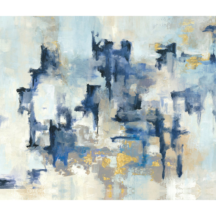 Abstract Navy Gold Paint - Wrapped Canvas Painting Print Mercury Row® Frame Color: White Size: 12"H x 18"W Format: Framed Print with Mat