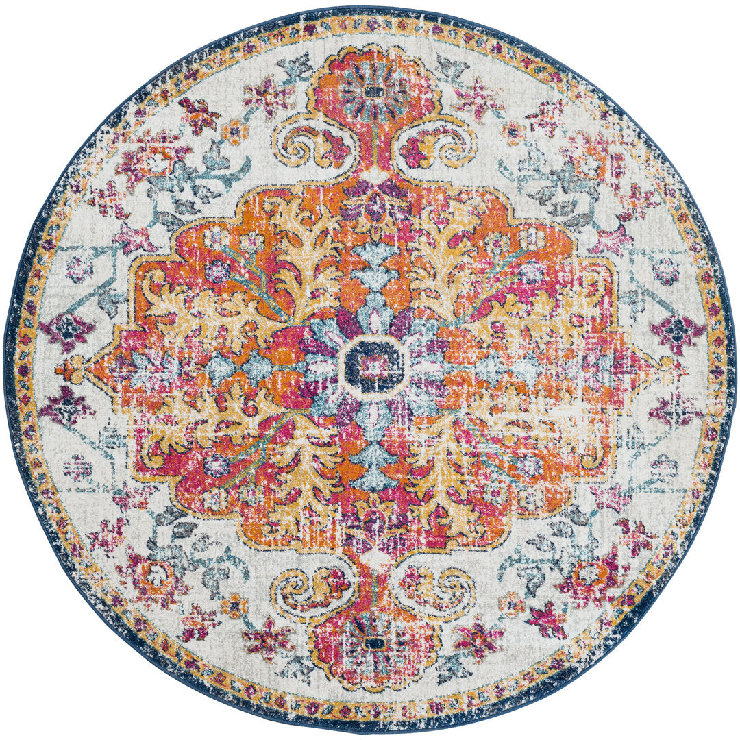 Hillsby Oriental Blue/Orange Area Rug Mistana™ Rug Size: Round 10'