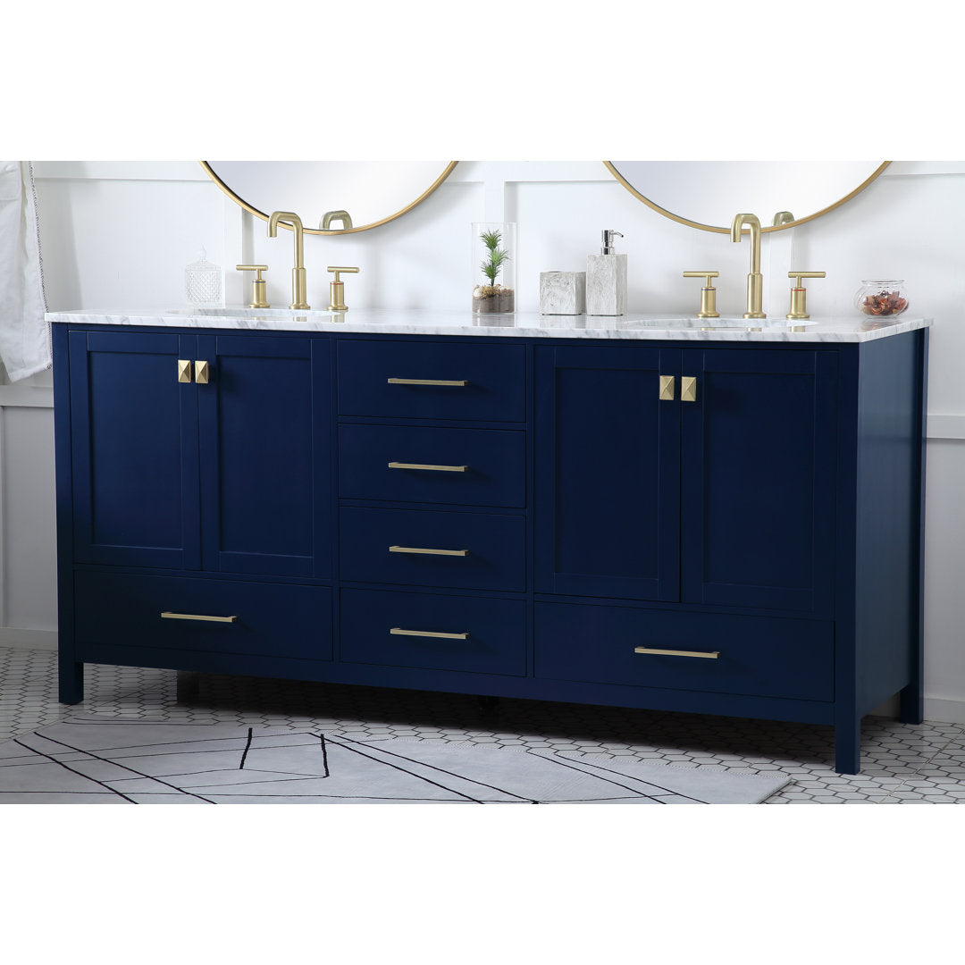Bagdai 72" Wide Bathroom Vanity Set Wade Logan® Base Finish: Blue, Top Finish: Calacatta Quartz