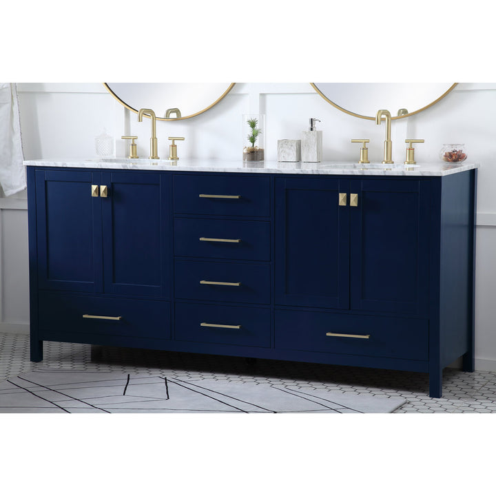 Bagdai 72" Wide Bathroom Vanity Set Wade Logan® Base Finish: Blue, Top Finish: Calacatta Quartz